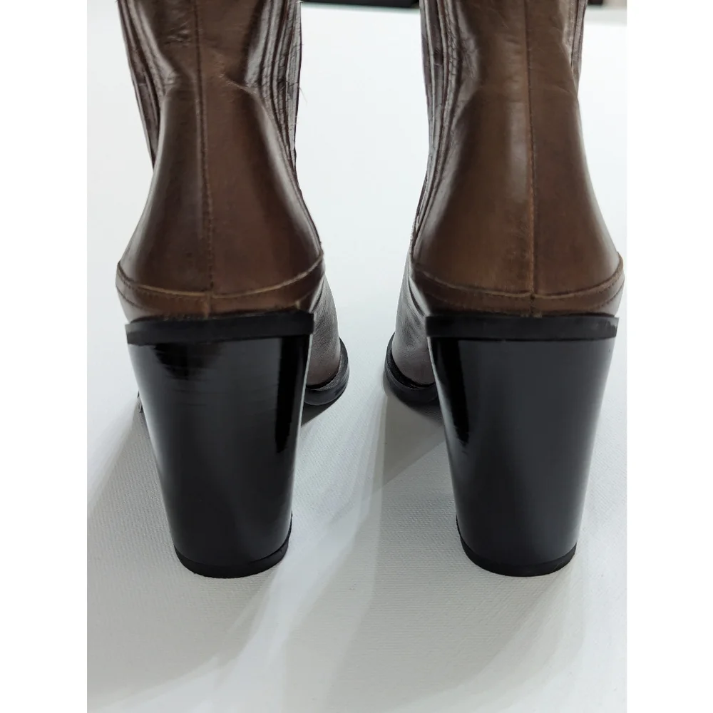ZARA Brown Leather Ankle Boots Women's Size 6 - Picture 8 of 16